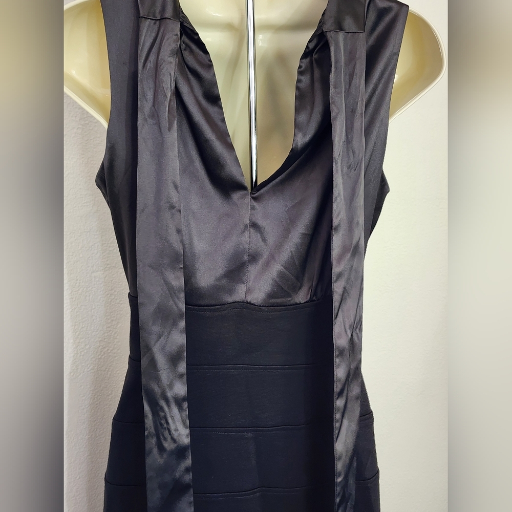 Donna Ricco Dress Satin Bodice Tie Back Sash Black Soze 4 - Picture 11 of 13